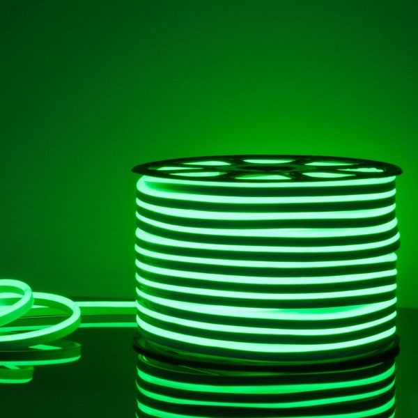 Светодиодный гибкий неон 220 В 9.6 Вт/м 120 Led/м 2835 IP67, односторонний зеленый, 50 м