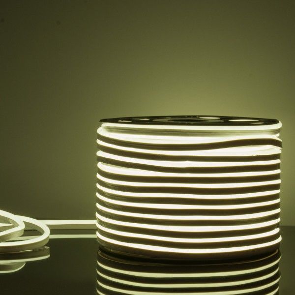 Светодиодный гибкий неон 220 В 9,6 Вт/м 120 Led/м 2835 IP67, односторонний холодный белый 6500К, 50 м
