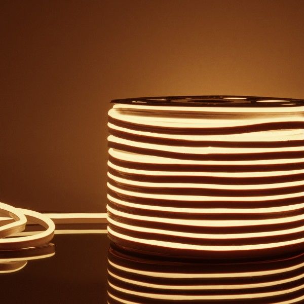 Светодиодный гибкий неон 220 В 9.6 Вт/м 120 Led/м 2835 IP67, односторонний теплый белый 3300 K, 50 м