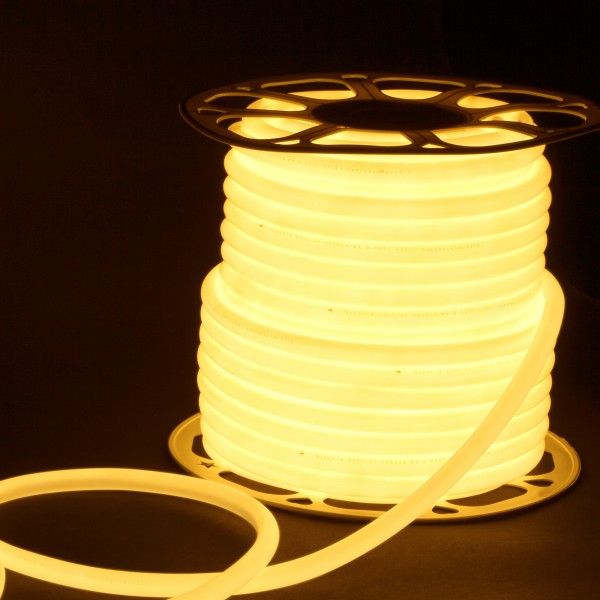 Светодиодный гибкий неон 220 В 9.6 Вт/м 144 Led 2835 IP67, круглый теплый белый 3300 K, 50 м
