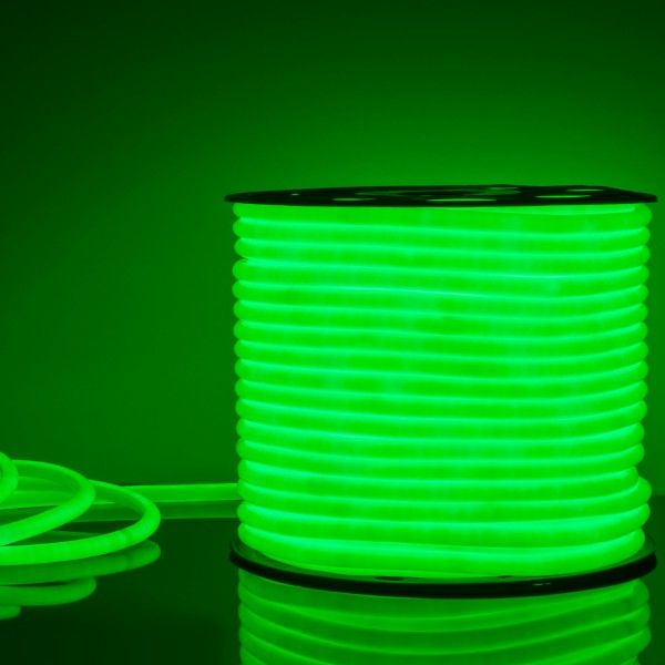 Светодиодный гибкий неон 220 В 9.6 Вт/м 144 Led/м 2835 IP67, круглый зеленый, 50 м